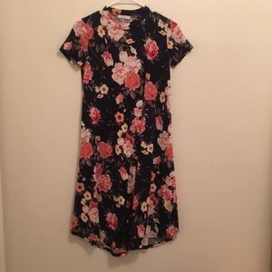 Navy blue and floral T-shirt dress